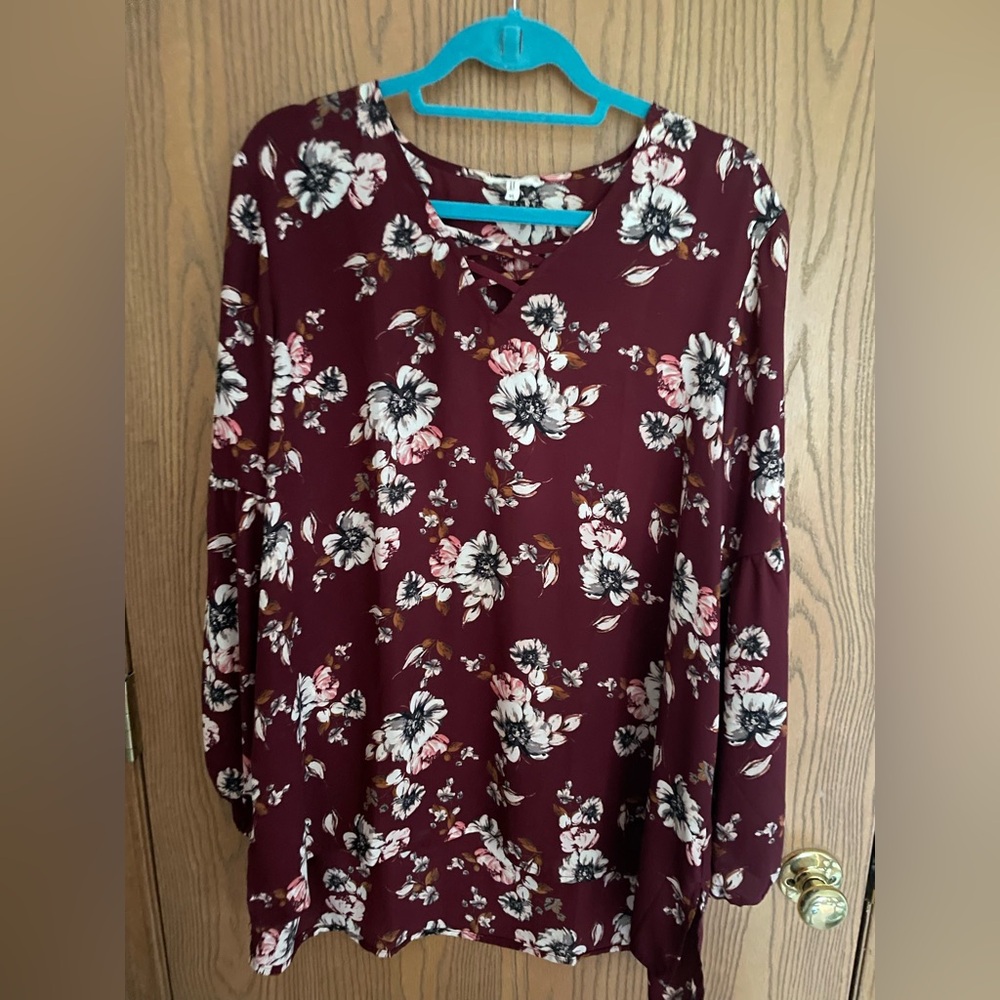 Maurices Burgundy Floral Blouse